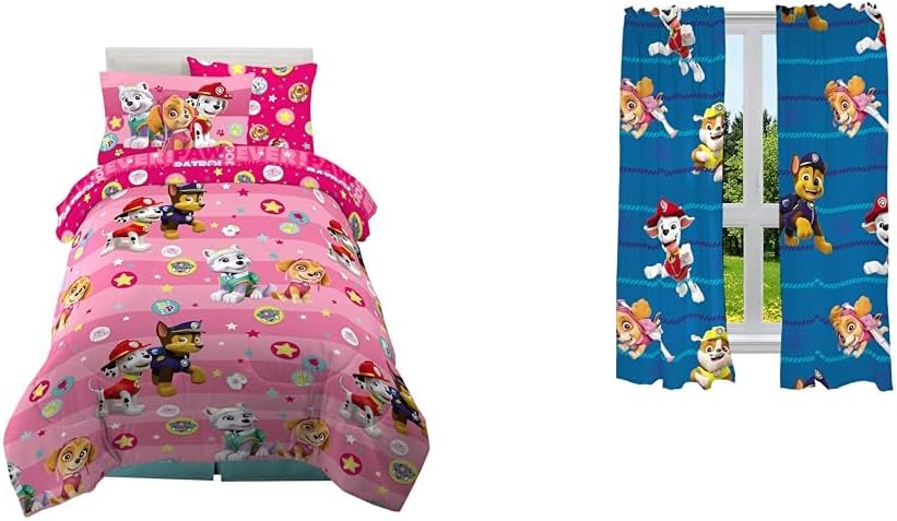 Twin Bedding Set with Reversible Comforter, Flat & Fitted Sheets, Pillowcase & Sham + Window Curtains N240820