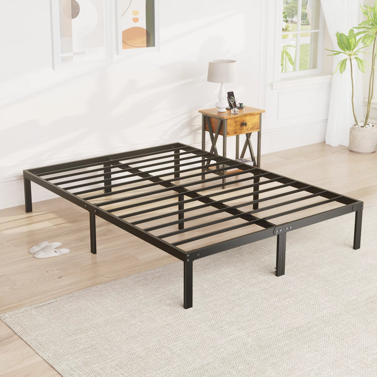 Full Size Heavy Duty Platform Bed Frame with Underbed Storage C61582