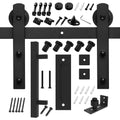 Black Steel Sliding Barn Door Track and Hardware Kit with Square Handle and Floor Guide B46421