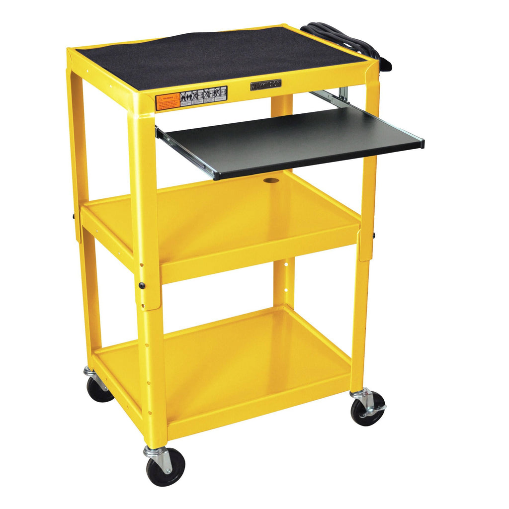 Adjustable Steel Utility Cart with Keyboard Shelf Yellow J526