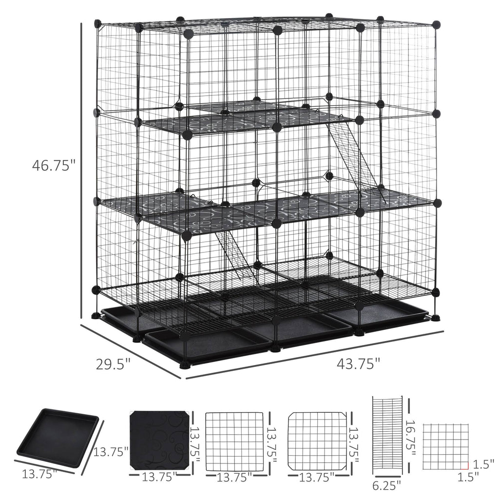 Black Steel Pet Playpen with Trays C577
