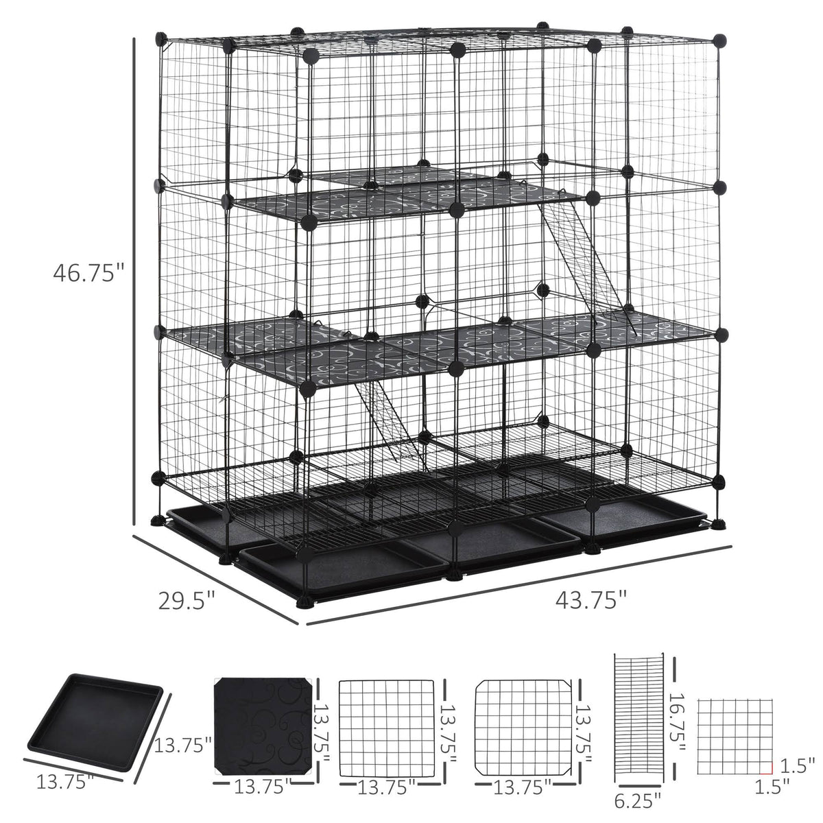 Black Steel Pet Playpen with Trays C577