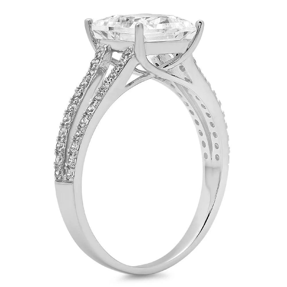 14K White Gold Princess Cut Natural Diamond Engagement Ring E904