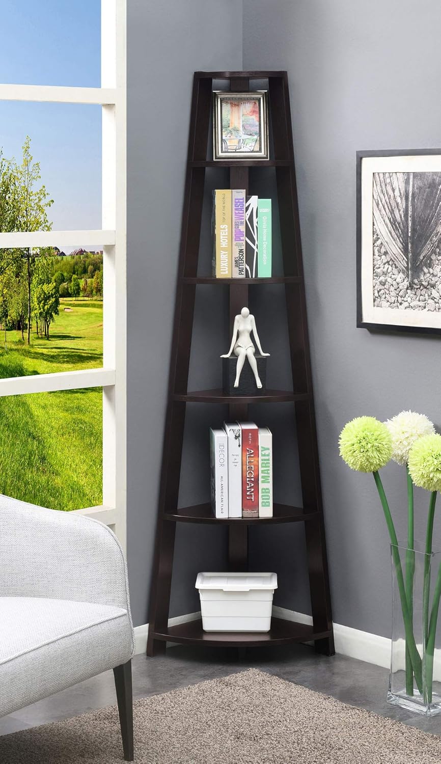 White 5 Tier Corner Bookcase S2995
