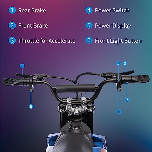 Blue Electric Dirt Bike 500W Brushed Motor 15.5MPH Leather Seat R718640