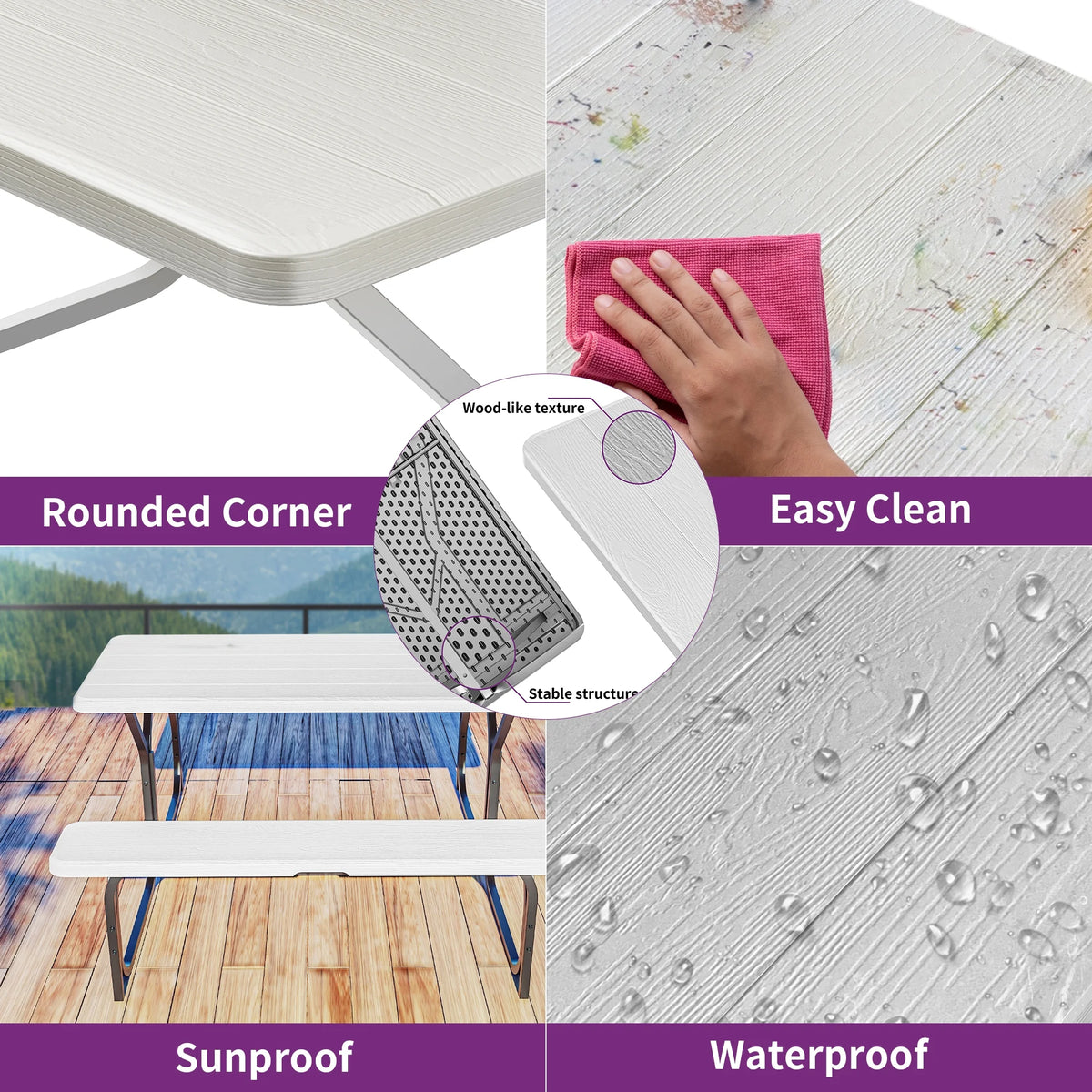 6 ft Picnic Table Bench Set with Umbrella Hole N2816