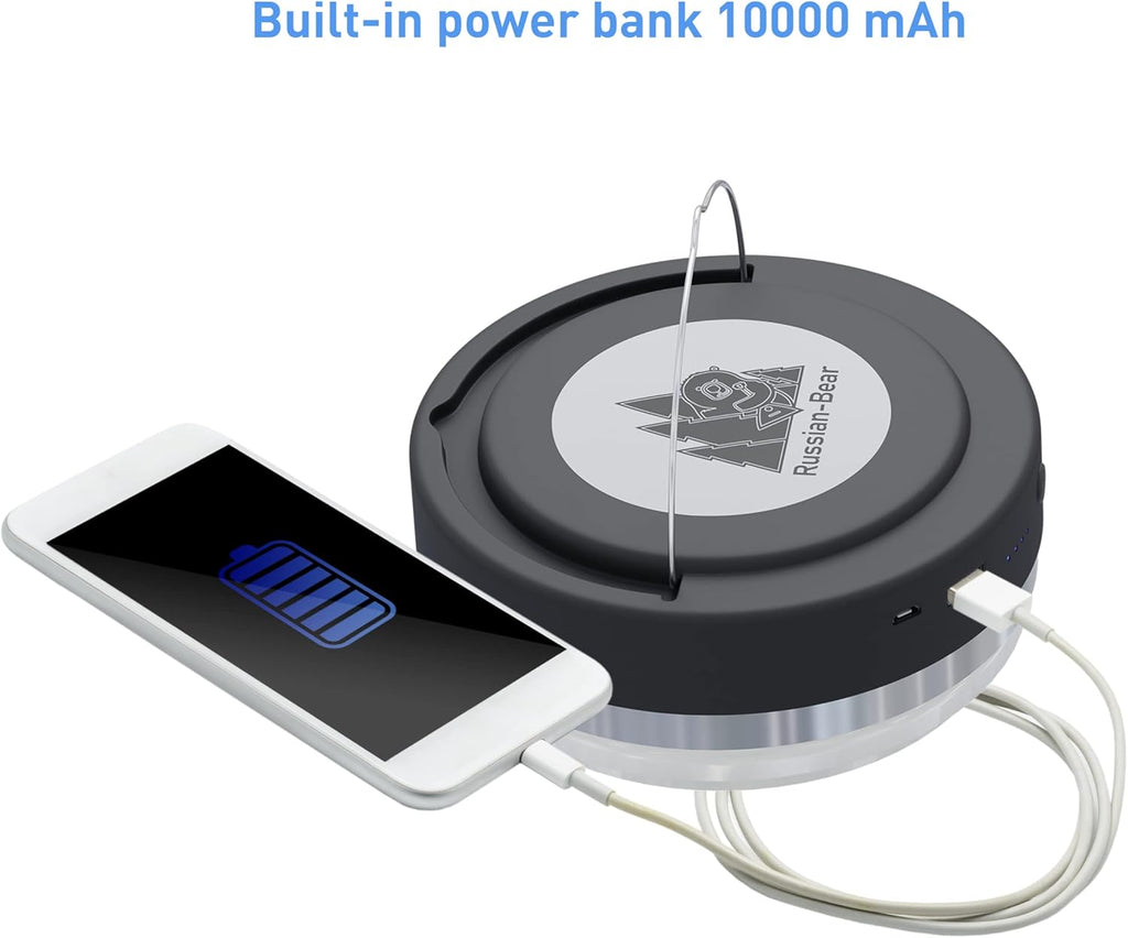 Camping LED Lamp Lantern with USB Power Bank 10000 mAh 3400 Lumen 80W Portable with Magnet Black S302644