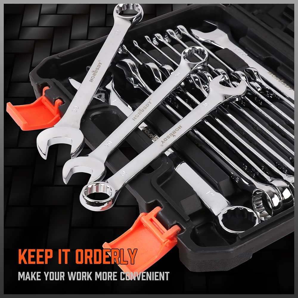 32-Piece Combination Wrench Set, SAE and Metric, 12 Point, Chrome Vanadium Steel with Case V710196