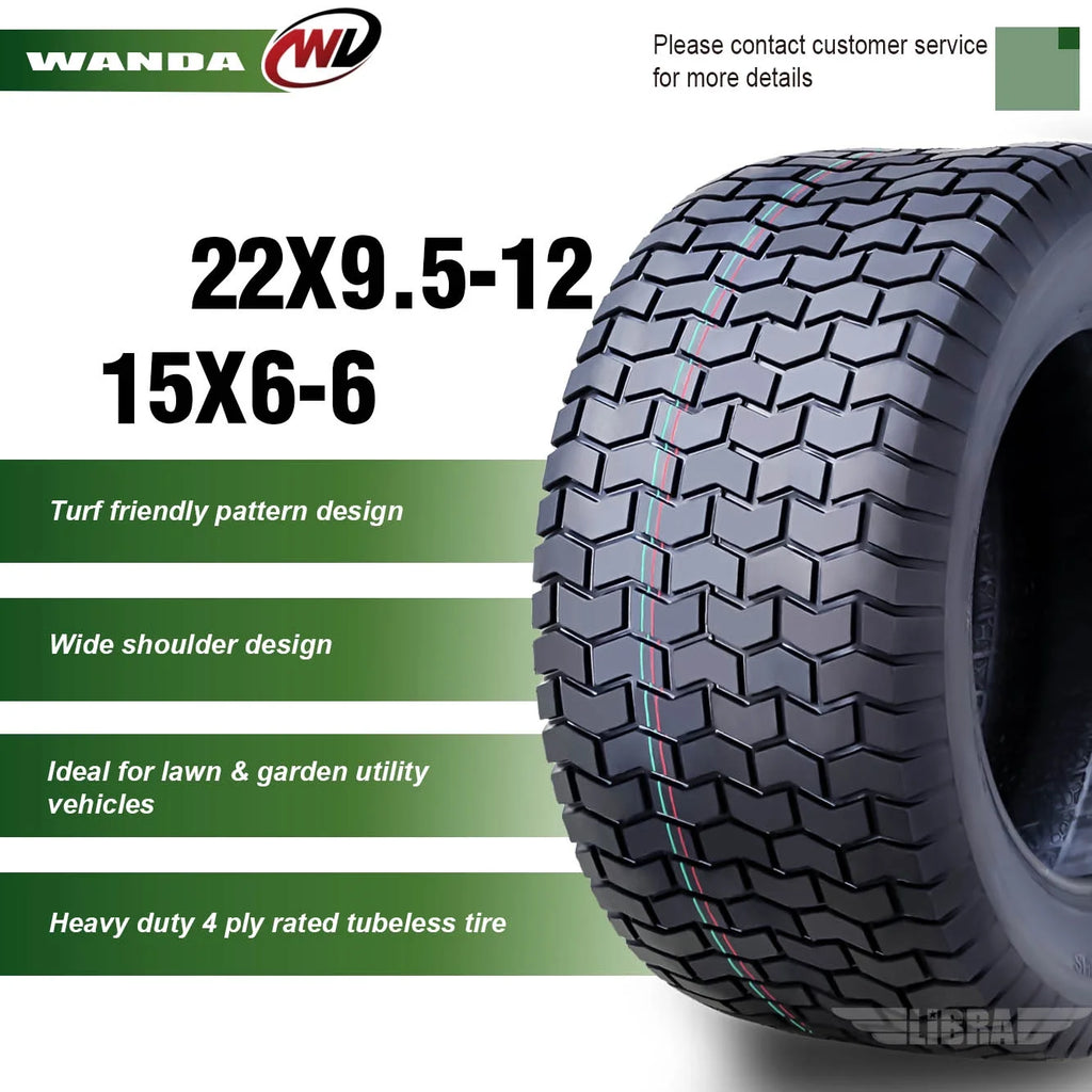 15X6-6 & 22X9.5-12 Lawn Mower Tractor Turf Tires Set 4 P598