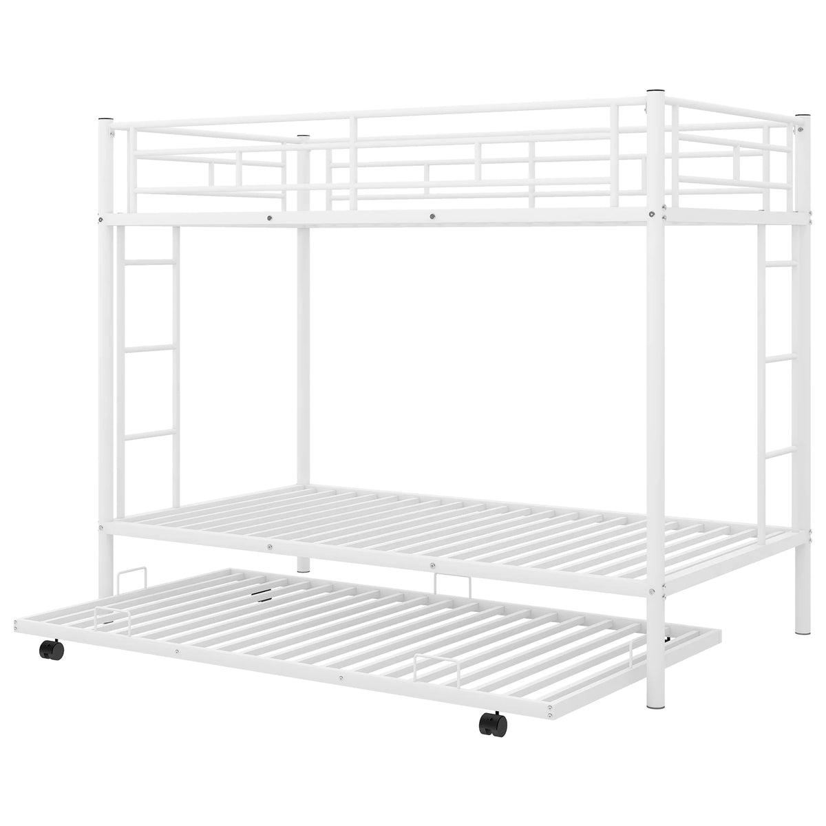 White Metal Twin over Twin Bunk Bed with Trundle G658