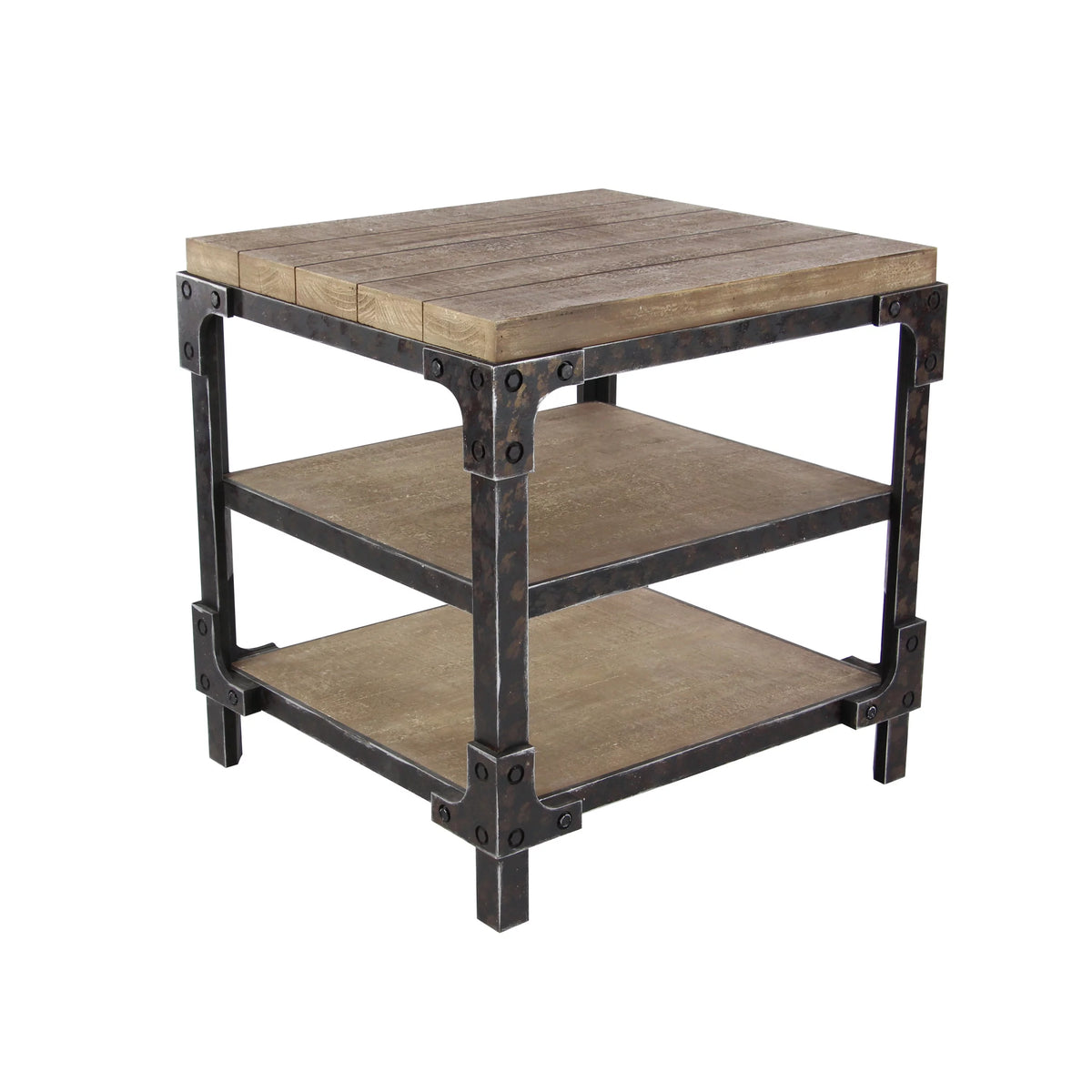 24" x 26" Brown Wood 2 Shelves Accent Table Y722