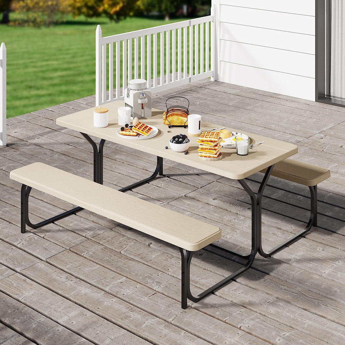 6 ft Picnic Table Bench Set with Umbrella Hole N2816