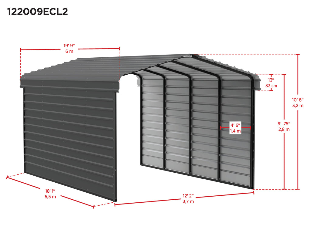 Galvanized Steel Carport Kit, 12' x 20' x 9', Charcoal Q9496