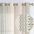Sage on Beige Semi Sheer Linen Curtains 84 Inch Grommet 2 Panels L891606
