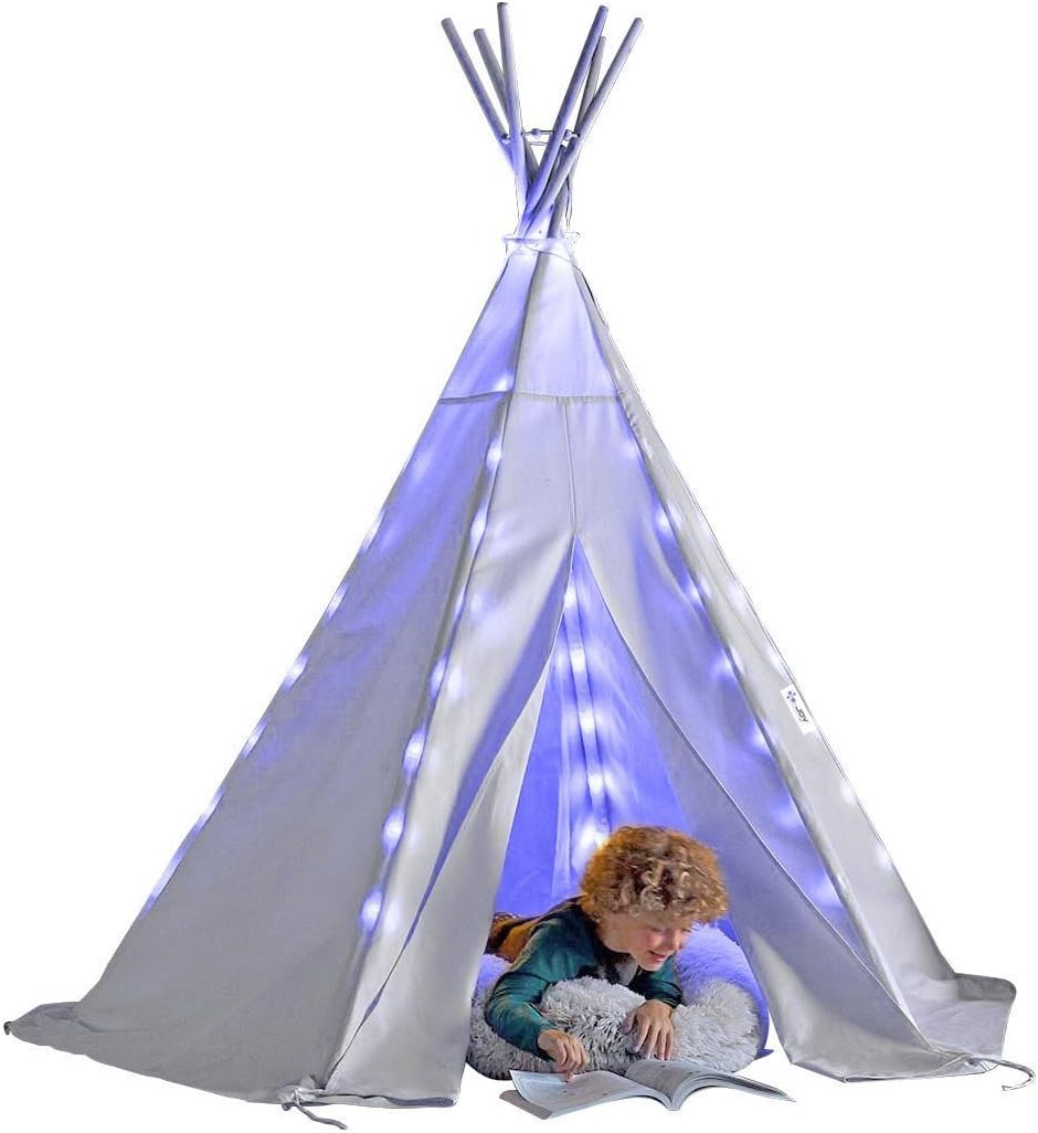 6' Indoor Canvas Teepee Play Tent with Carry Case with Mat with Light Pack of 2 V8469