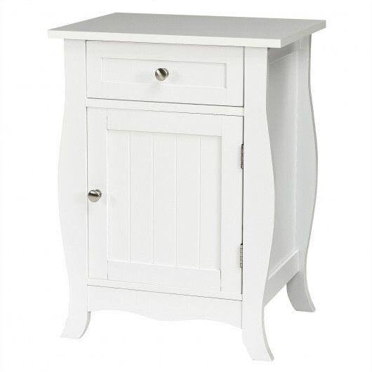 White Wooden Accent End Table with Drawer Y45251