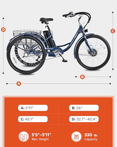 24 & 26 inch 350W 7 Speed Electric Tricycle E663