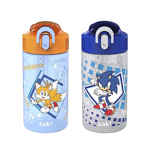16 oz Pack of 2 Plastic Kids Water Bottle with Spout Cover and Carrying Loop N804