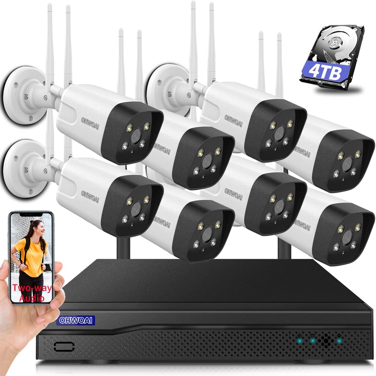 8Pcs 5.0MP Wireless Security Camera System with 8 Channel NVR P656