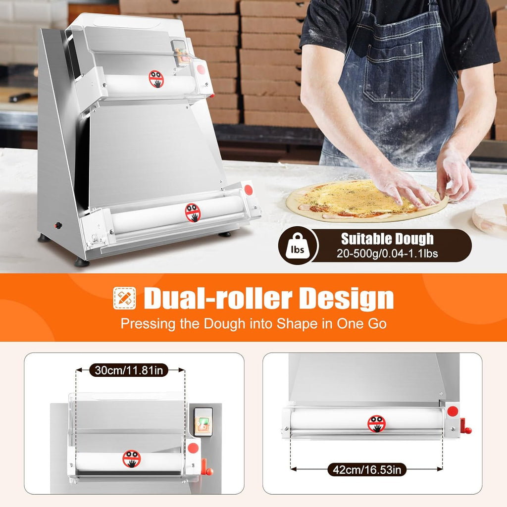 Pizza Dough Press Sheeter Machine, Commercial Electric Pizza Dough Roller Sheeter, 370W Pizza Press O935