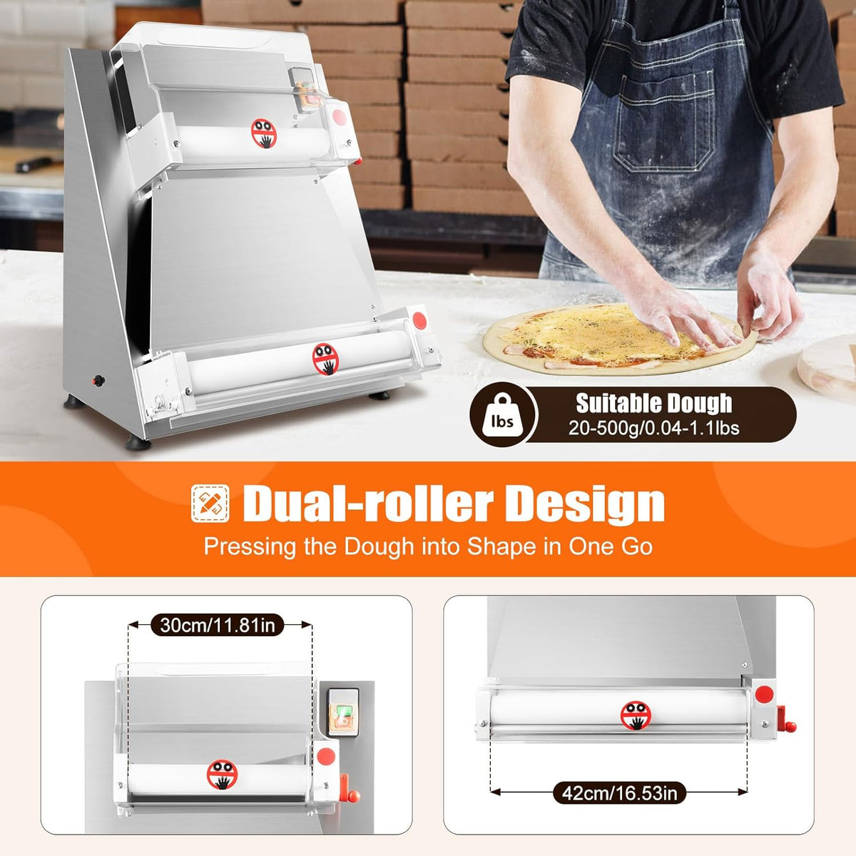 Pizza Dough Press Sheeter Machine, Commercial Electric Pizza Dough Roller Sheeter, 370W Pizza Press O935