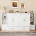White Solid Wood Murphy Wall Bed with Storage and Bookcase Headboard O17398