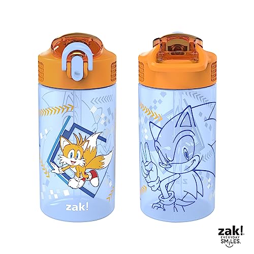 16 oz Pack of 2 Plastic Kids Water Bottle with Spout Cover and Carrying Loop N804