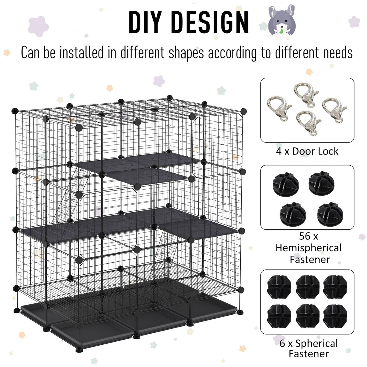 Black Steel Pet Playpen with Trays C577