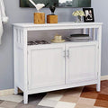 White Solid Wood Buffet Table with 2 Doors and Shelves S823992