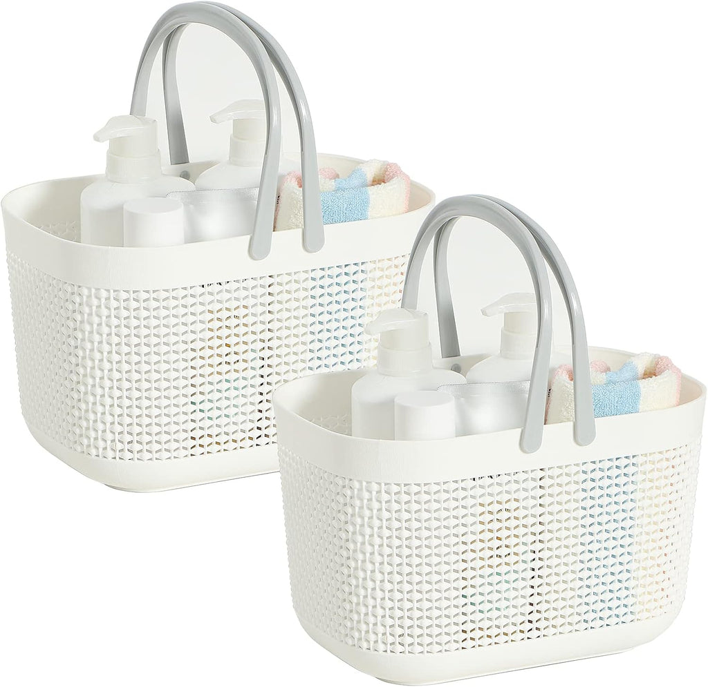 2-Pack Plastic Storage Baskets With Handles and Holes, White C119472