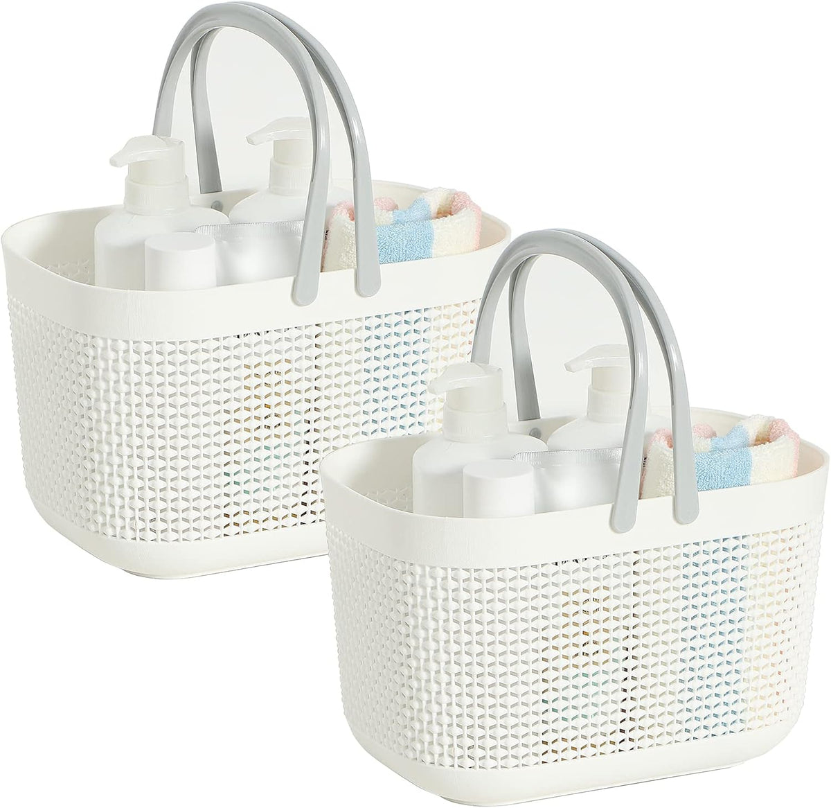 2-Pack Plastic Storage Baskets With Handles and Holes, White C119472