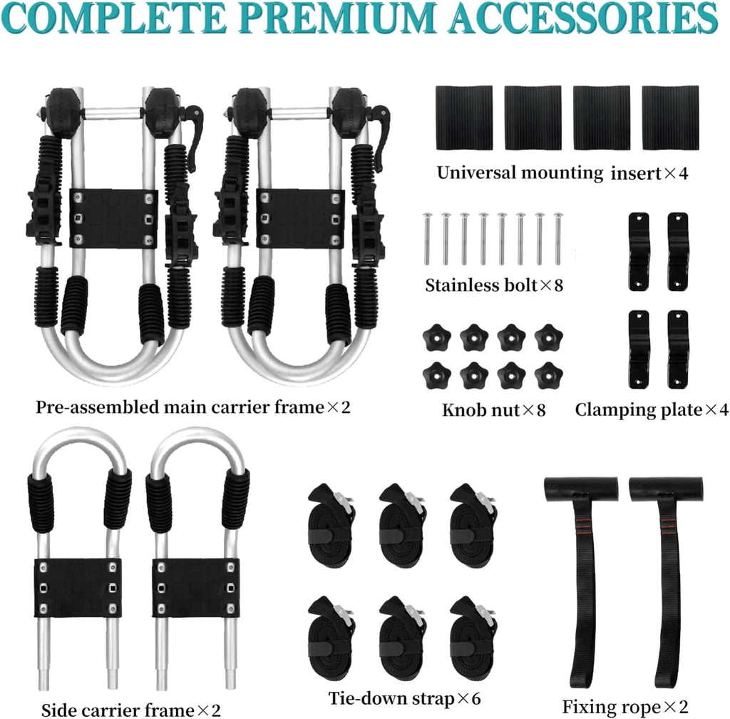 Kayak Roof Rack 4-in-1 Car Roof Carrier Rack, Folding J Bar for 2 Kayaks, Canoe, Surfboard, SUP L817