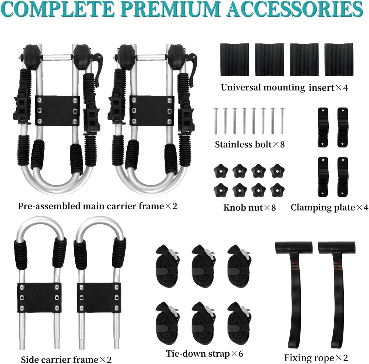 Kayak Roof Rack 4-in-1 Car Roof Carrier Rack, Folding J Bar for 2 Kayaks, Canoe, Surfboard, SUP L817