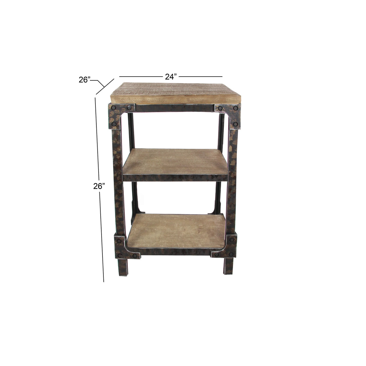 24" x 26" Brown Wood 2 Shelves Accent Table Y722