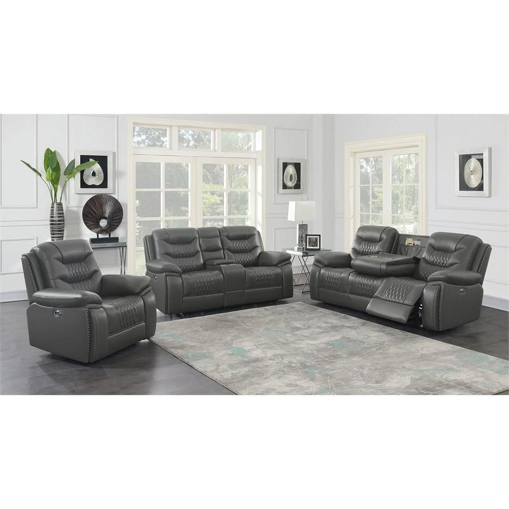 Charcoal Tufted Faux Leather Power Sofa T65386