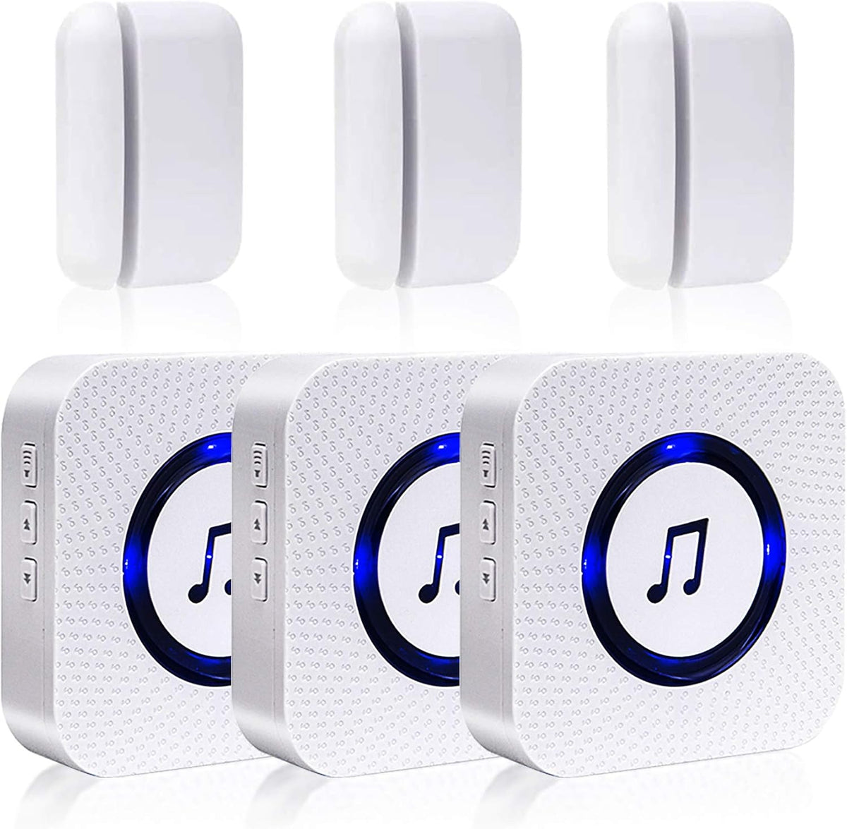 Wireless Door Open Chime with 55 Chimes 5 Adjustable Volume Mute Mode, 3 Receiver 3 Magnetic Door Window Sensor, Pack of 2 B382