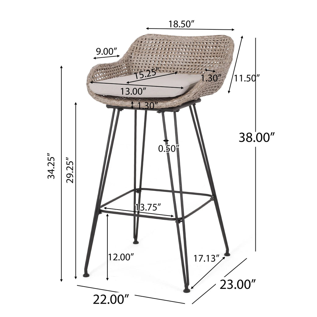 Wicker and Metal Outdoor Barstools with Cushion, Set of 4 C349064
