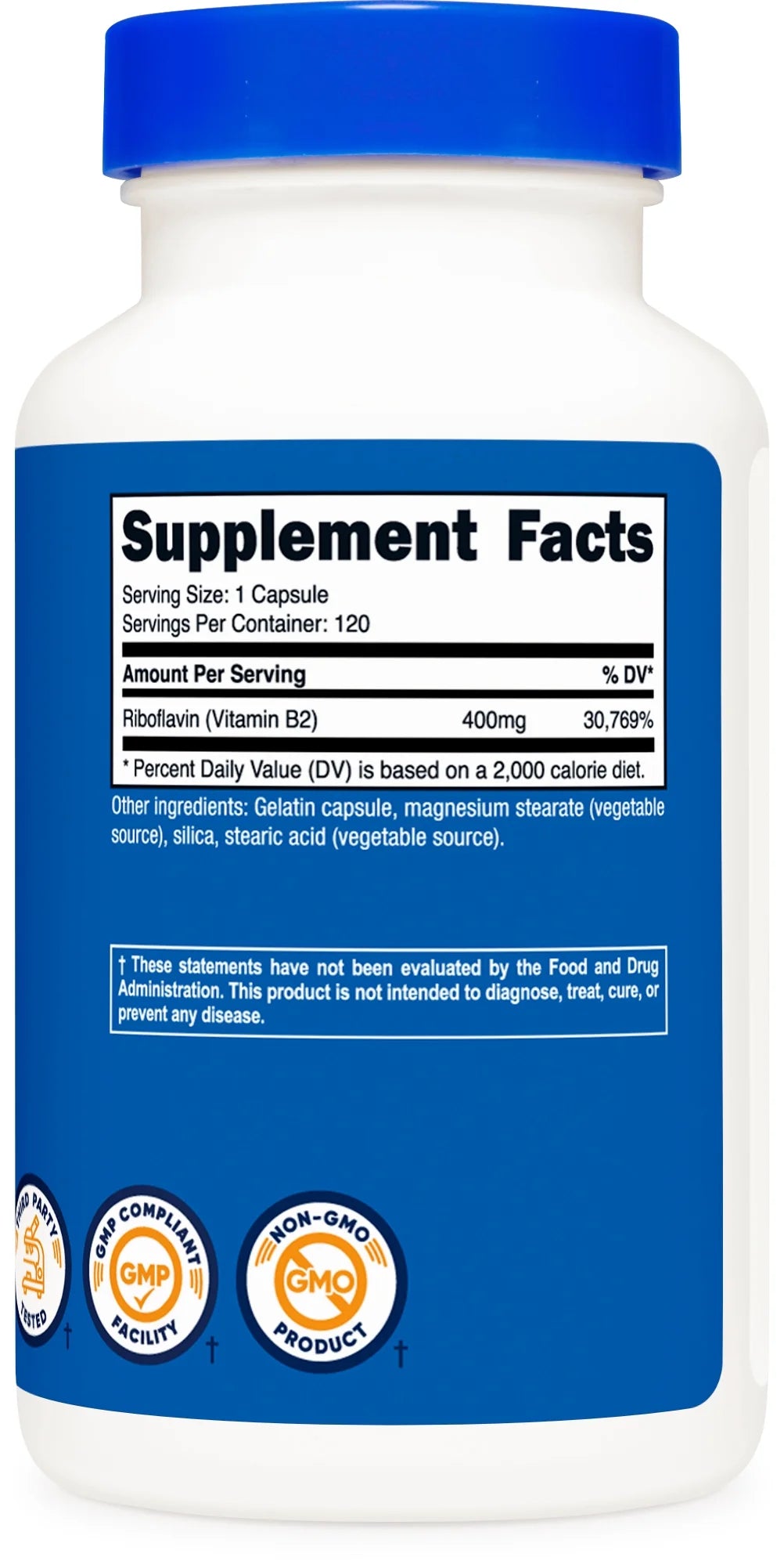 Vitamin B2 (Riboflavin) 400mg, 120 Capsules E812
