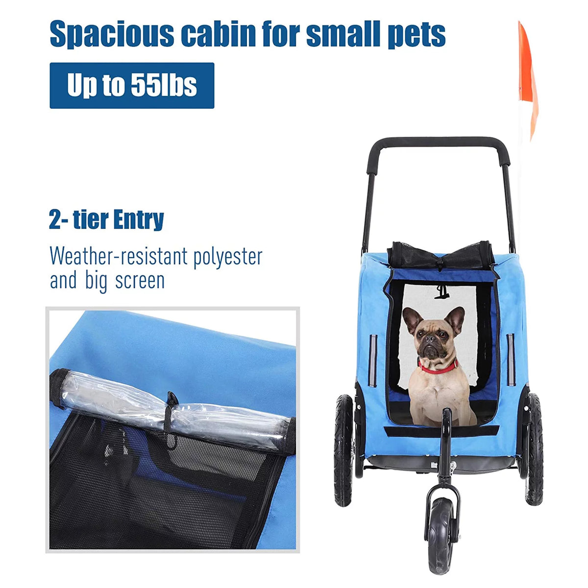 2-In-1 Dog Bicycle Trailer & Jogging Stroller with Swivel Wheels, Blue R921934