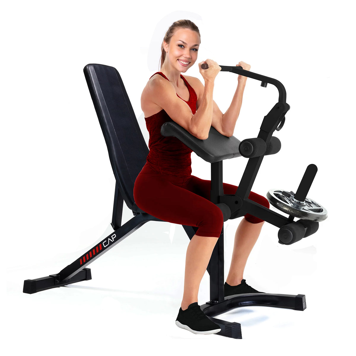 Adjustable Utility Weight Bench with Preacher Curl and Leg Press Attachment T70887