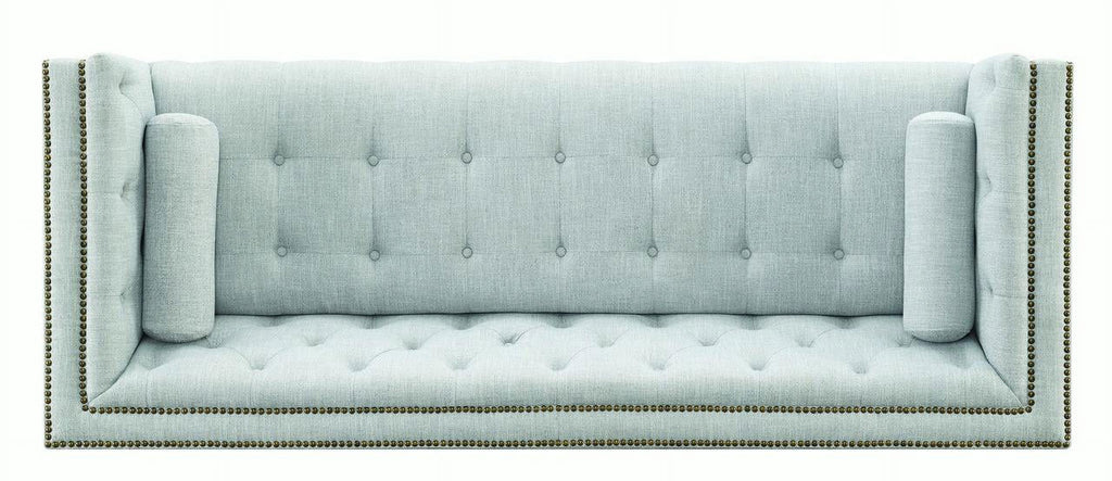 White and Brown Button Tufted Fabric Sofa L7097
