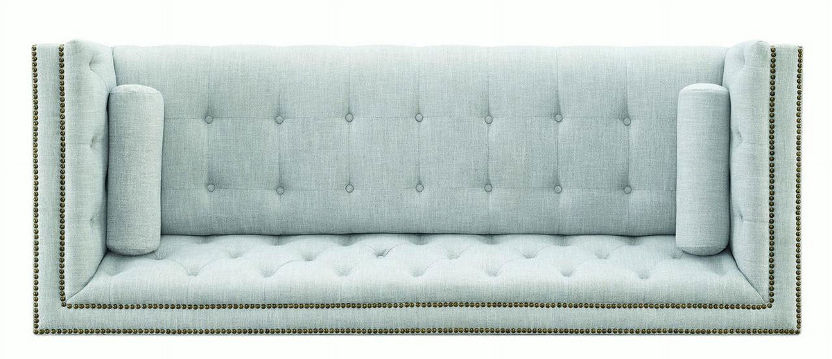 White and Brown Button Tufted Fabric Sofa L7097