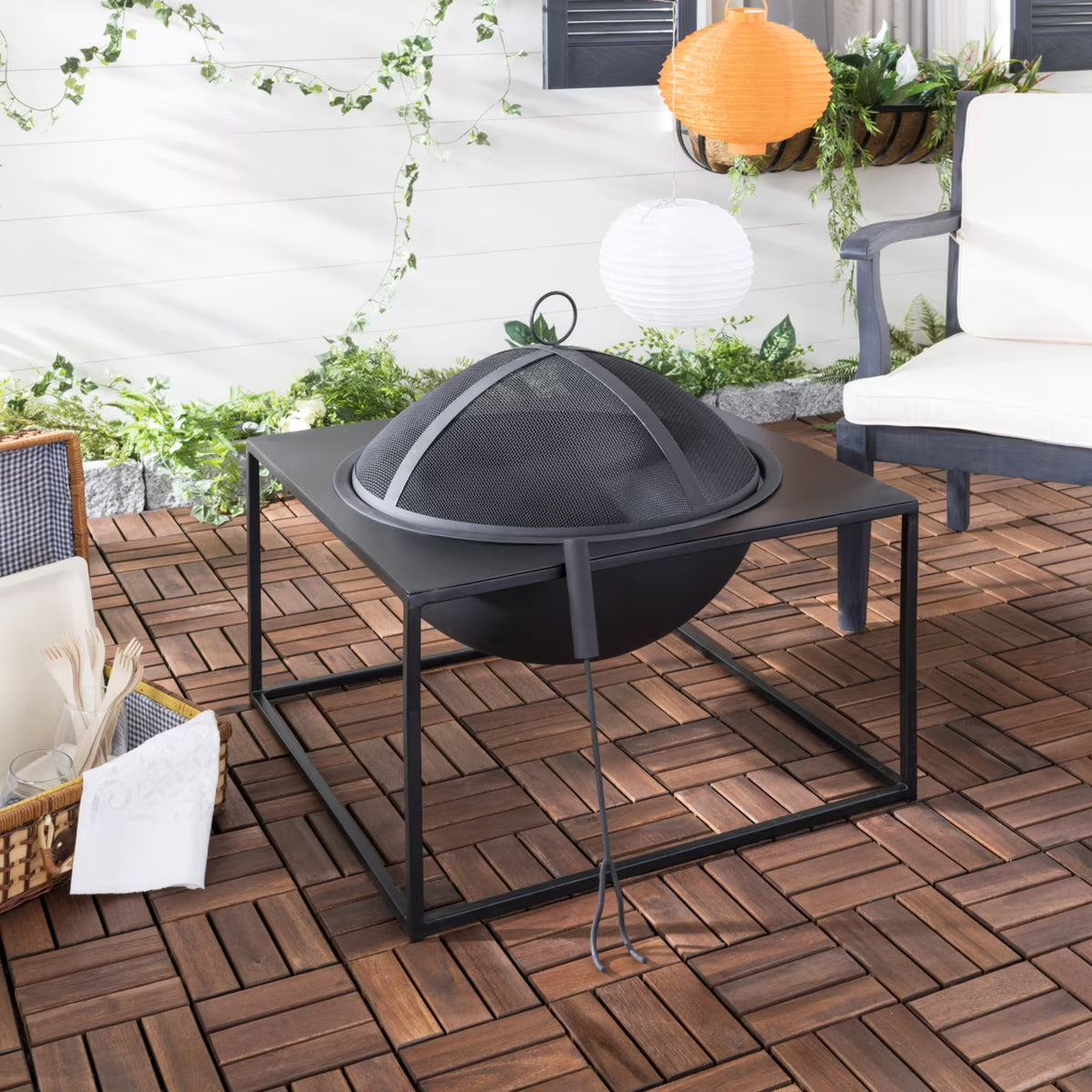 Outdoor Modern Square Fire Pit with Cover T338019