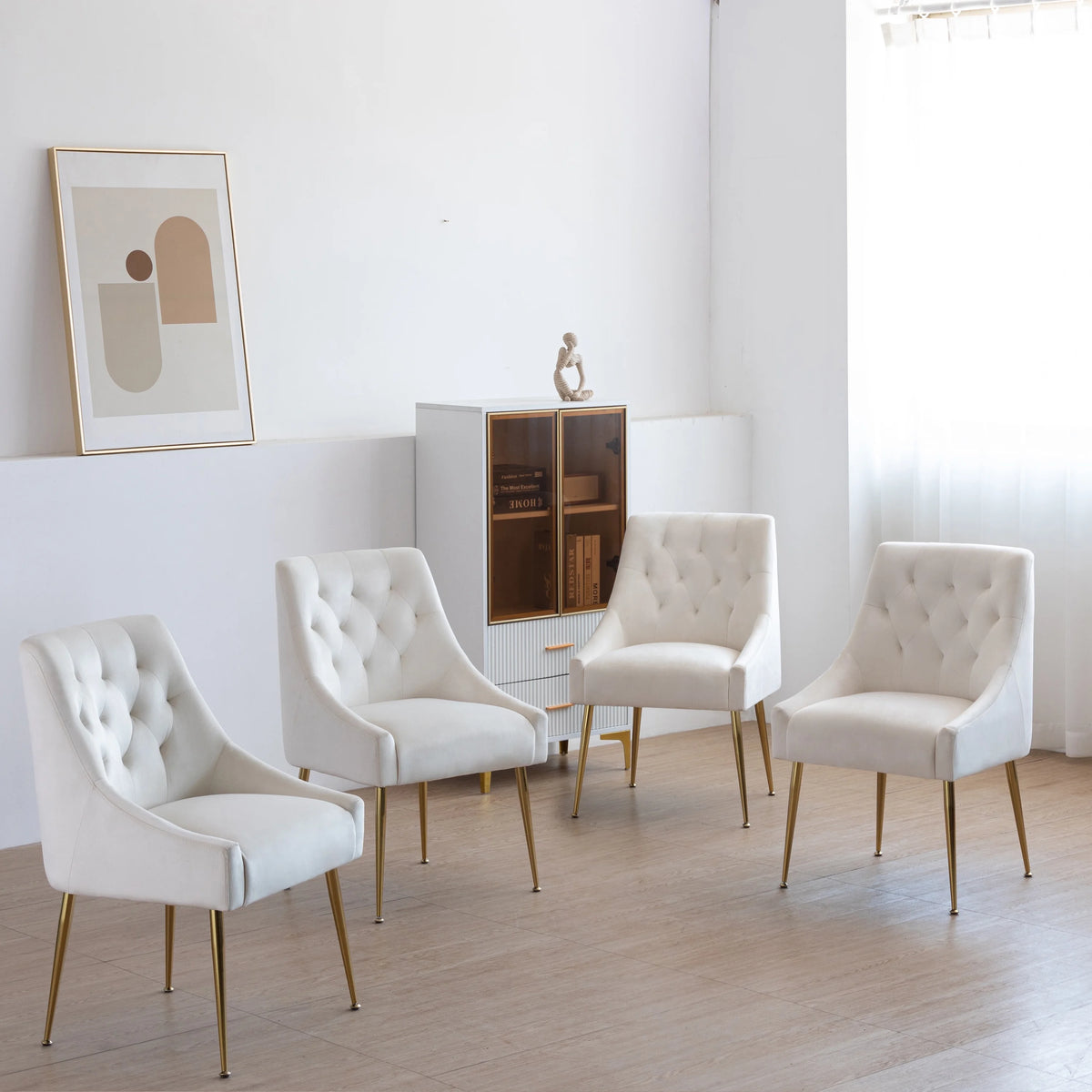 Beige Velvet Upholstered Dining Chairs Set of 2 B82070