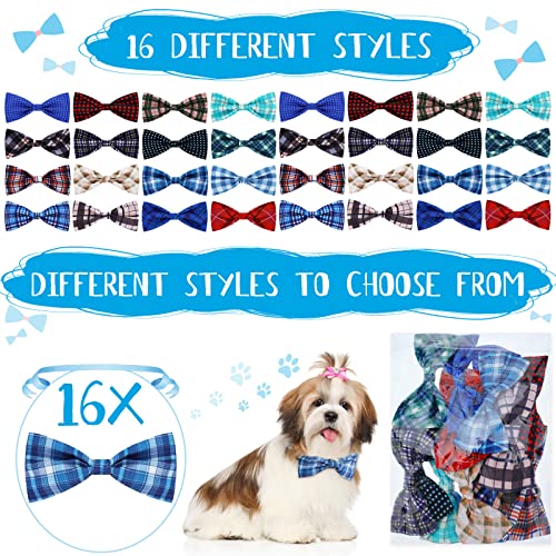 16 Pieces Dog Bow Ties Collar Attachment with Rubber Bands W482054