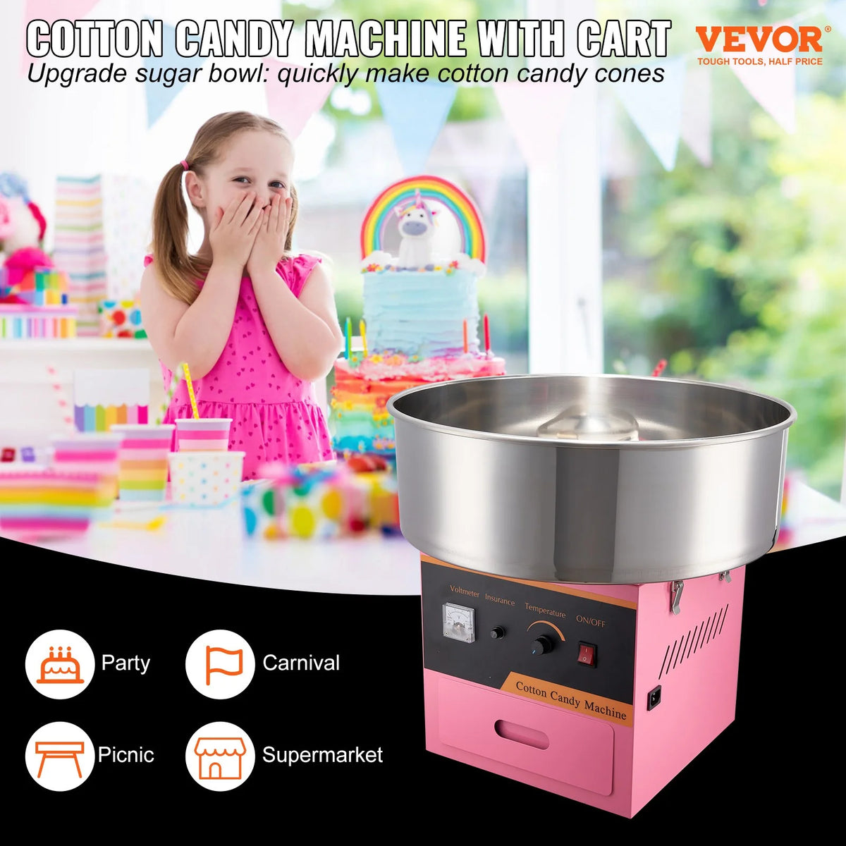 Cotton Candy Machine 21 Inch Stainless Steel Bowl Electric Candy Floss Maker L793