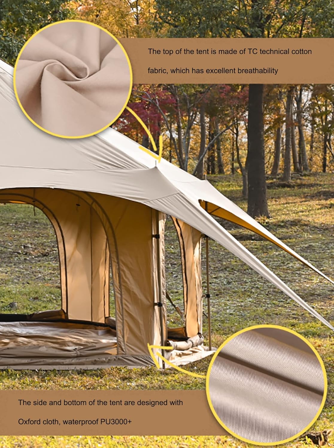 Beige 4 Season Cotton Canvas Bell Tent 8-10 Person I3118