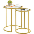 Round Nesting End Table Set with Metal Frame and Glass Top B479