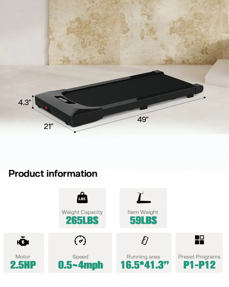 Black Portable Under Desk Treadmill with Remote Control E183682
