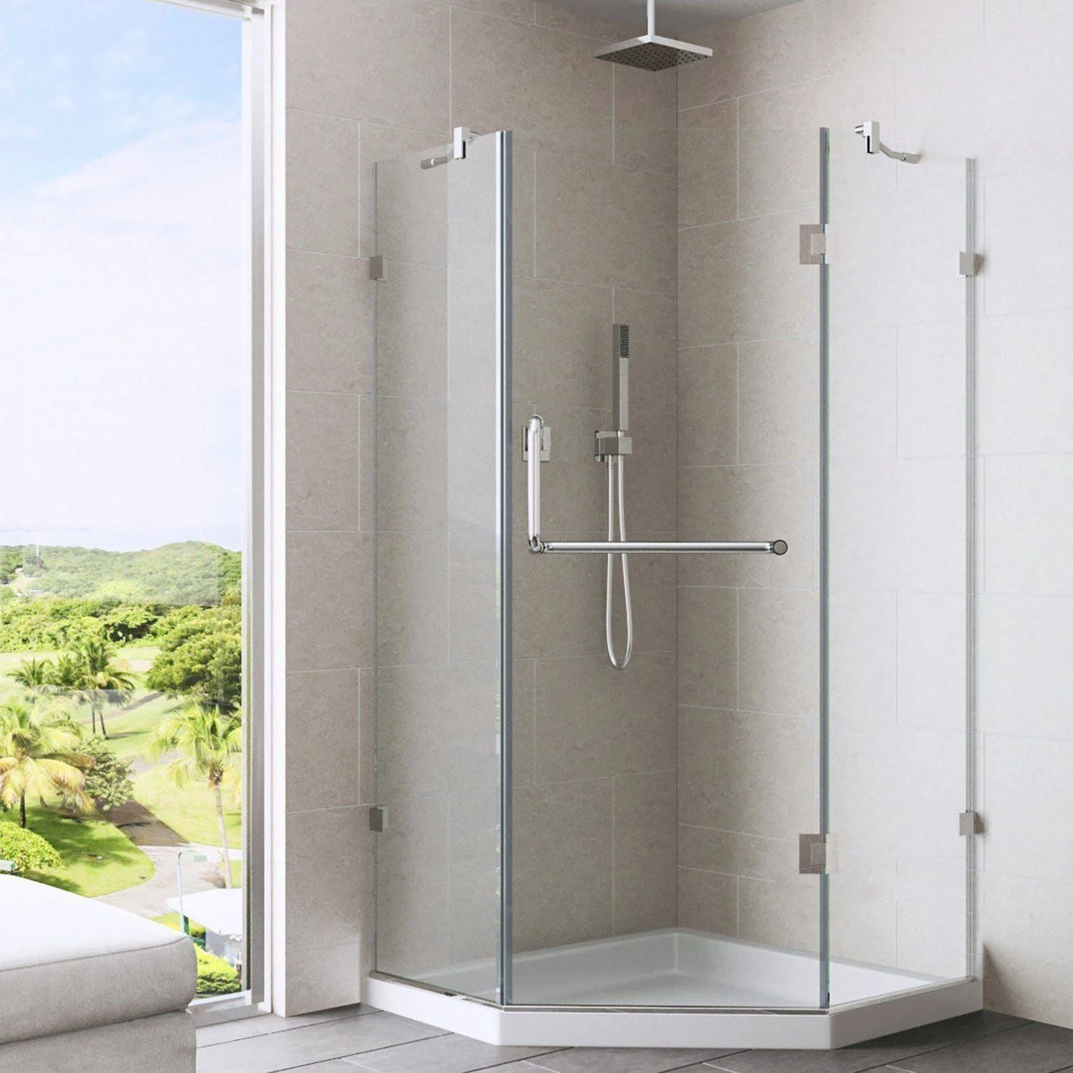 Frameless Neo-Angle Shower Enclosure with Low-Profile Base F6516